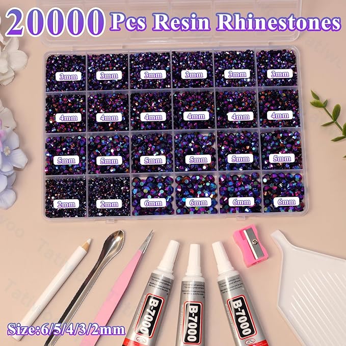 20000Pcs Iris Purple Flatback Jelly Resin Rhinestones for Bedazzling, Mix Sizes Crystal Rhinestones Gems, Iris Purple Flatback Rhinestone Gems Bedazzling for Crafts DIY Face Makeup Tumblers