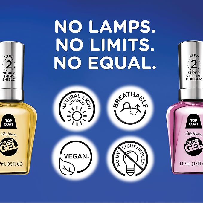 Sally Hansen Miracle Gel Nail Polish Super Shiny Shield Top Coat | Salon Quality, Gel-Like Formula, Two-Step System, No UV Light Needed, Long Lasting | Sheer, Glossy