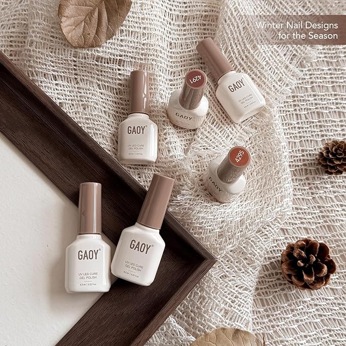 GAOY 42 Pcs Gel Nail Polish Kit, Nude Neutral Red Gray Colors All Seasons Gel Nail Polish Set with Glossy & Matte Top Coat and Base Coat for Salon and DIY Manicure at Home
