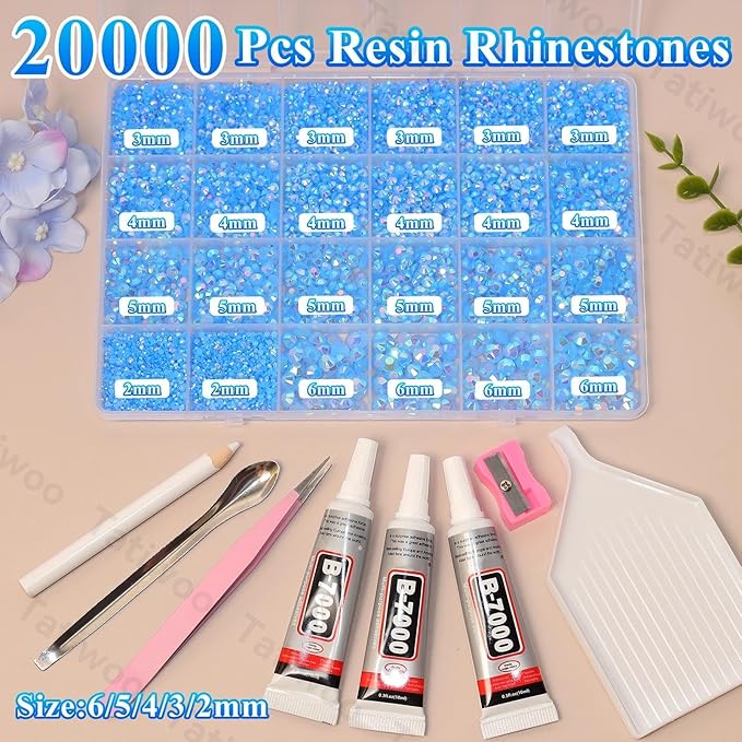 20000Pcs Blue Flatback Jelly Resin Rhinestones for Bedazzling, Mix Sizes Crystal Rhinestones Gems, Blue Gems Bedazzling for Crafting, Flatback Rhinestone for DIY Face Makeup Crafts
