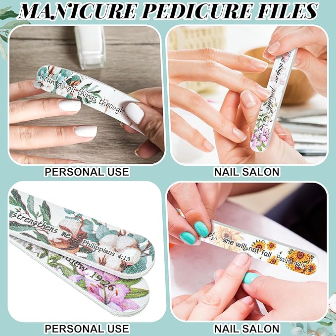 50 Pack Christian Gifts for Women Scripture Mini Nail Files Christian Party Favors Bible Verse Emery Boards Religious Faith Small Gifts for Teacher Mother Employee Staff Coworkers Office