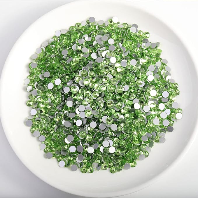Beadsland Flat Back Crystal Rhinestones Round Gems for Nail Art and Craft Glue Fix, Light Green, 1.9-2.1mm, SS6/1440pcs