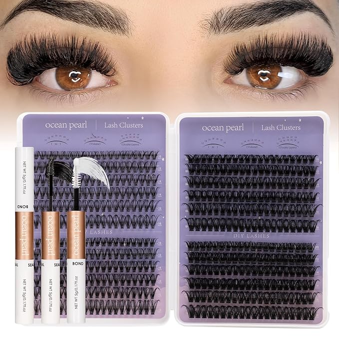 Ocean Pearl Lash Clusters 600pcs 10-18mm Lash Clusters kit 30/40/60/80D Cluster Eyelash Extensions Kit,Eyelash Clusters,Eyelashes,DIY Lashes Clusters Extensions kit with lash adhesive+sealer+tweezers
