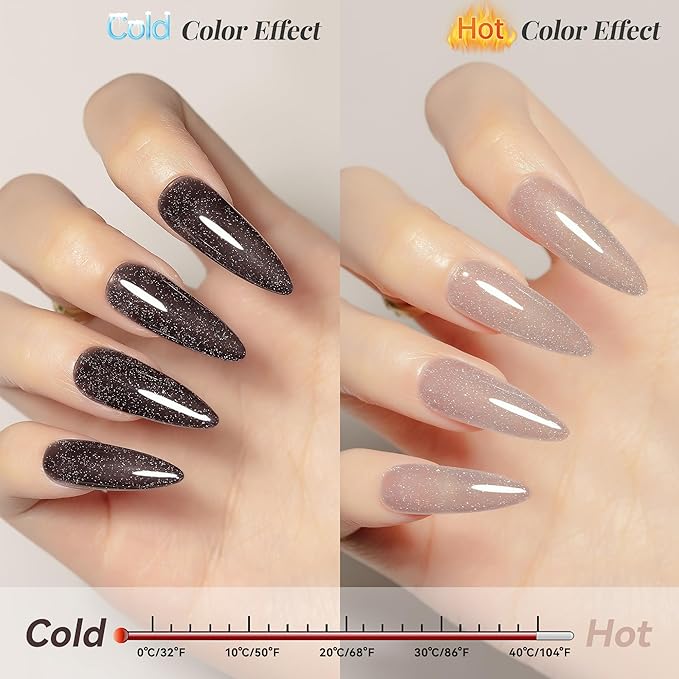 YTD Likomey Color Changing Gel Nail Polish,15ml Reflective Glitter Grey to Black Mood Temperature Change Colors Thermal Ombre Fall Winter Flash Sparkle UV Nail Varnish,HEMA Free TPO Free,WB509