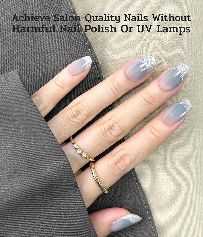 Nail Polish Strips (No UV Lamp Needed) - 22 Pcs Salon Quality Gel Nail Stickers - Long Lasting Wraps (Falling of Tide Blue)