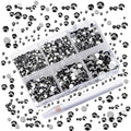 AD Beads 4300 Pieces Flat Back Nail Art Rhinestones Round Beads 6 Sizes (2-6.5mm) with Storage Organizer Box,Rhinestones Picking Pen for Nail Art Phone Decorations Crafts DIY (Black)