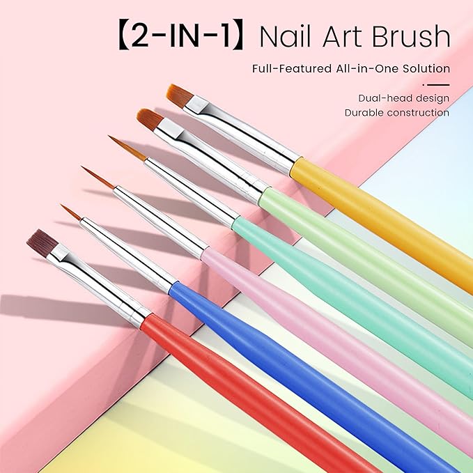 AIJIMEI Nail Art Brushes, 6pcs Nail Tool Set, Double Headed Point Color Nail Tools, Long/Short Striped Nail Art Brushes, Suitable For Nail Design.
