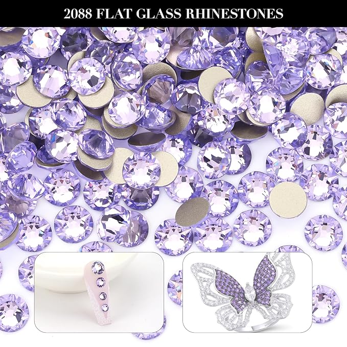 Novani Crystal Amethyst Rhinestones 1440pcs Flat Back Round Rhinestone Style 2088 Sparkly Crystal Gemstones for Nail Art and Crafting SS20,4.6-4.8mm