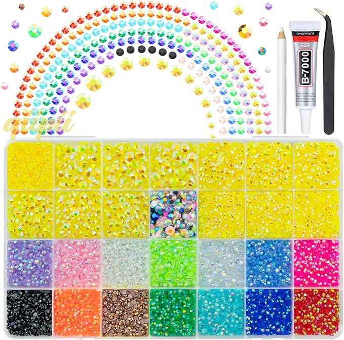 Lemon Yellow AB Resin Rhinestones w B7000 Glue for Crafting Bedazzling 2mm-6mm Flatback Colorful Jelly Stones Diamonds Gems Bedazzler Kit for Nails Face Eyes Makeup Tumblers Bottles DIY Crafts