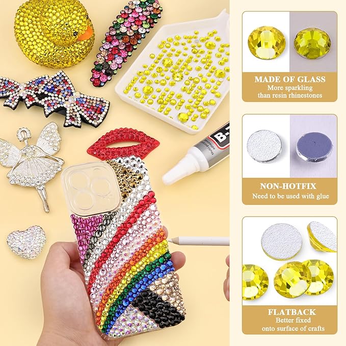 600PCS SS30/6mm Crystal Rhinestones (Lemon Yellow) with 2Pcs 10ml B7000 Jewelry Glue, Bedazzling Flatback Glass Rhinestones for Crafting Decor, Gems Diomand Charms for Tumbler Shoes Clothing Nail Art