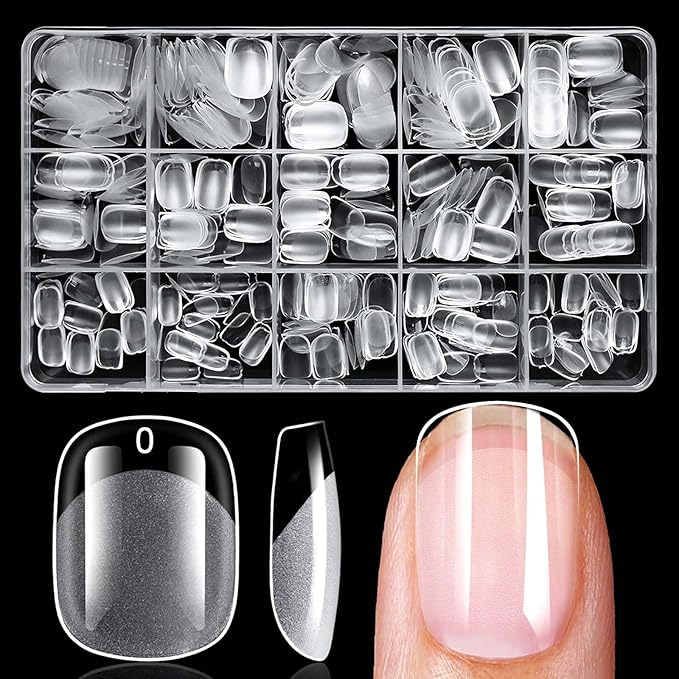 300pc Extra Short Round Square Gel Nail Tips Clear Fake Nail, XS Clear Press on Nails Short Squoval Soft Gel Nail Tips Acrylic Nails Full Cover False Nail Artificial Fingernail for Nail Extensions