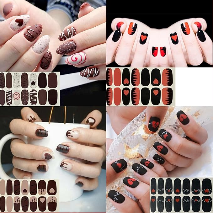 TailaiMei 12 Sheets Valentine's Day Nail Wraps Adhesive Nail Art Stickers Full Wraps Strips with 2 Pcs Nail Files for DIY Nail Decals (Heart Style)