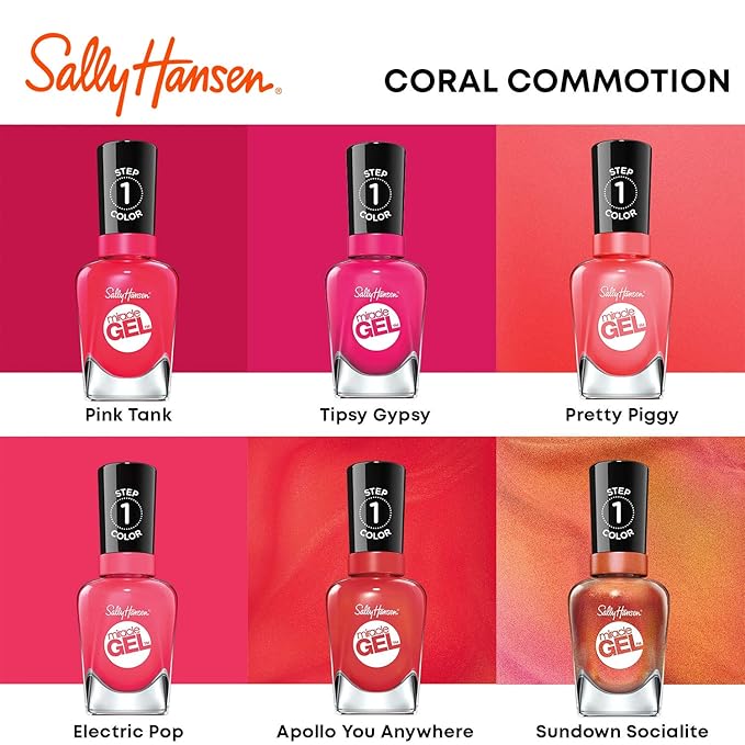 Sally Hansen Miracle Gel Salon Quality Nail Polish | Gel-Like Formula, Two-Step System, No UV Light Needed, Long Lasting | Opaque, Glossy | 339 Electric Pop | Hot Pink Nail Color