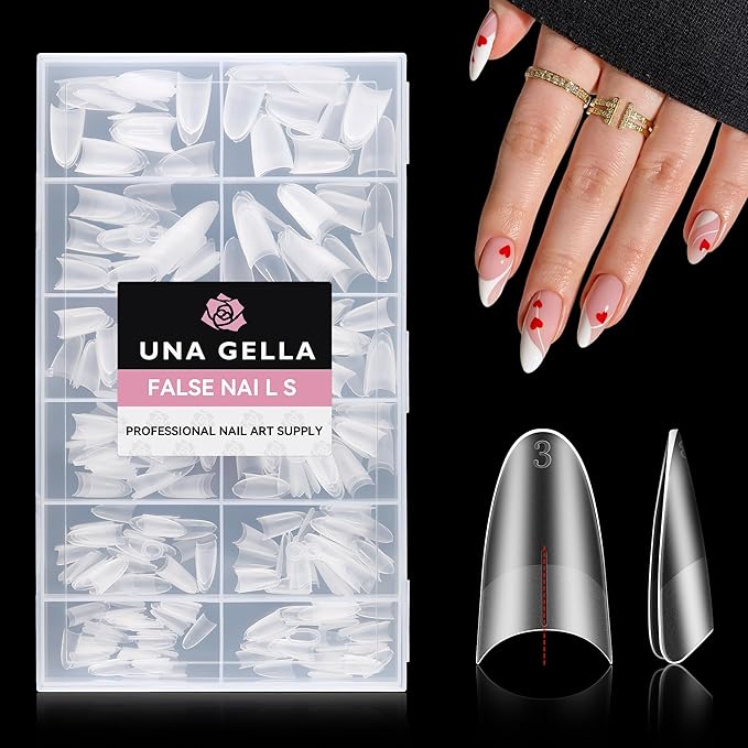 UNA GELLA Almond Gel Nails Tips Medium: 504pcs Full Matte Soft Gel Almond Shape Nail Tips Half Cover Clear Gelly Tips for Nail Art Press On Nails 12 Sizes, Nail Extensions