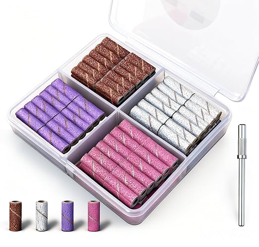 100Pcs Small Sanding Bands for Nail Drill, 80 120 180 240 Grit Mini Nail Sanding Bands with 3mm Mandrel Bit, Professional Nail File Set for Acrylic Gel Nails Manicure Pedicure