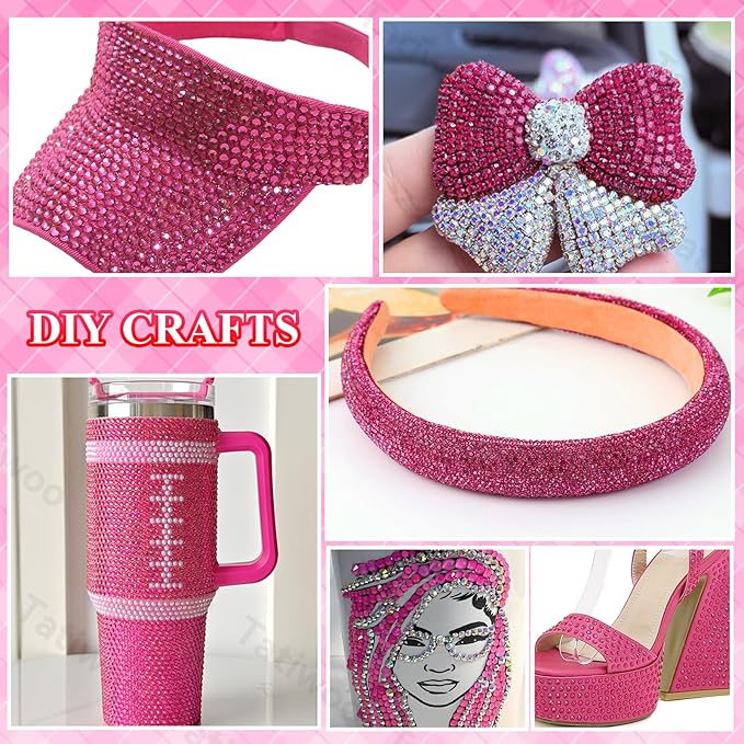 20000Pcs Hot Pink Flatback Jelly Resin Rhinestones for Bedazzling, Mix Sizes Crystal Rhinestones Gems, Hot Pink Gems Bedazzling for Crafting for DIY Face Makeup Crafts Tumblers