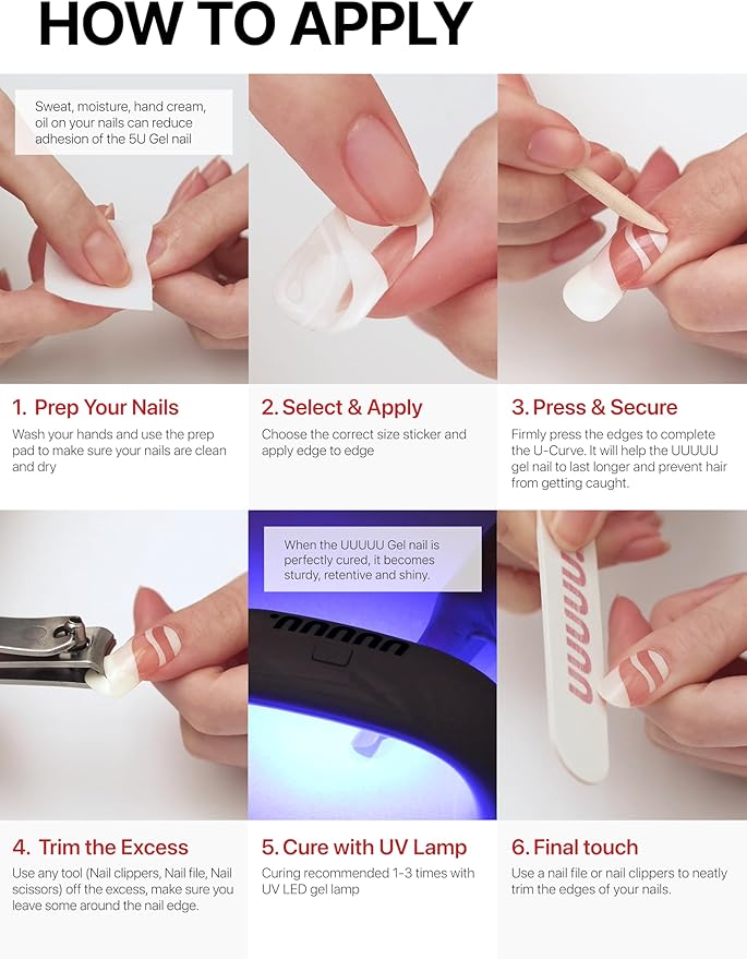 UUUUUU Semi Cured Gel Nail Strips | Salon-Quality | UV Free Gel Nail Wraps for Women | Easy Peel&Stick | Long-Lasting up to 14 Days | 28 Strips Set+File & Wipes | Gift-Ready (Cotton Candy)
