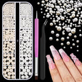 Multi Sizes Round Pearls 3D Nail Charms, 2-6mm White Pearls Nail Jewelry with Tweezers and Dual-end Brush for Women Manicure Nails Supplies DIY Crafts Decorations (21-K1-white-beads)