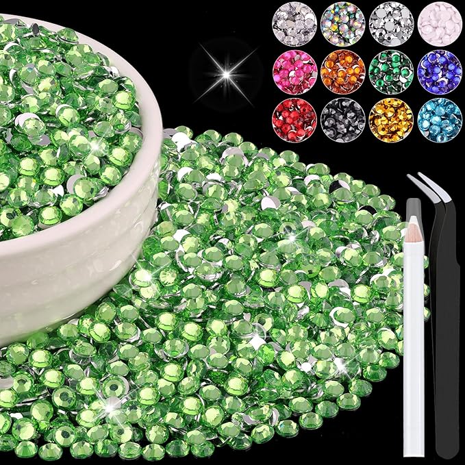 6000PCS 4mm Resin Rhinestones Bulk for Crafting (Light Green), Flatback Bedazzling Crystals for Crafts DIY Nail Decoration, Gems Charms for Tumbler Shoes Clothing Fabric with Pickup Pen and Tweezers