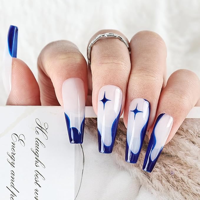 JODSONE Dark Blue Swirl Nail Art Liner Gel Polish,10ml Classic Color 3D Nail Art Pens Effect Nail Print Design with Thin Brush for French Tips Manicure Painting DIY at Home - LB10