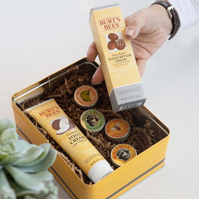 Burt's Bees Valentine's Day Gifts Ideas - Classics Set, 6 Products in Giftable Tin, Cuticle Cream, Hand Salve, Lip Balm, Res-Q Ointment, Hand Repair and Foot Cream