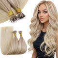 RUNATURE Blonde Ombre Nano Hair Extensions Human Hair, 14 Inch 50G 50S Ash Blonde Balayage Light Blond, Pre Bonded Nano Tip Hair Extensions, Cold Fusion, Long Lasting