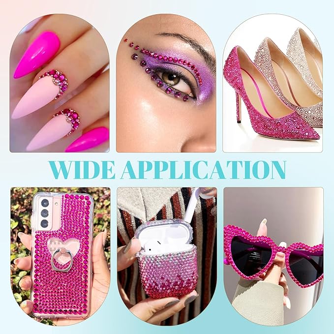 12100Pcs Resin Rhinestones for Crafting with 3Pcs 10ml B7000 Jewelry Glue, 2 Boxes Flatback Crystals Diomand (Hot Pink) for Bedazzling Crafts DIY Nail Art Makeup，Non Hotfix Gems for Clothing Shoes