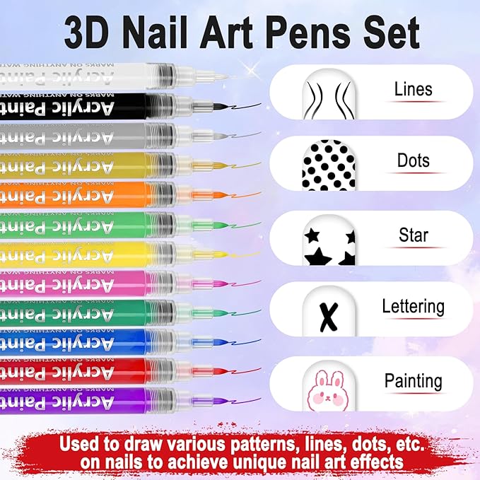12 Color Nail Art Pens for Painting Nails 0.7mm Nail Polish Pens Set DIY Art Markers Drawing Painting Liner Brush for Gel Nails Design Doodle Pen Unique Fingernail Paint Accessories Gifts Women