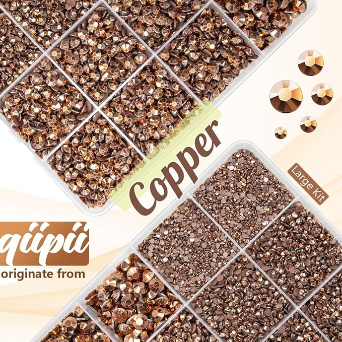 Copper Resin Rhinestones w B7000 Jewelry Glue for Bedazzling Crafting 2mm-6mm Brown Flatback Jelly Stones Diamonds Gems Bedazzler Kit for Nails Face Eyes Makeup Tumblers Bottles Crafts Shoes