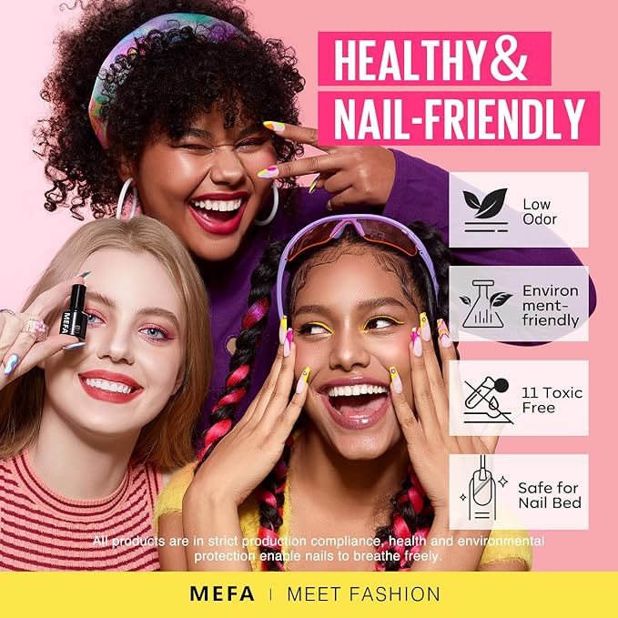 MEFA 35 Pcs Gel Nail Polish Set, 32 Colors Christmas Neon Rainbow Bright Gel Nail Polish Yellow Hot Pink Nail Art Manicure DIY Decoration Beginners Salon Home Gift for Women