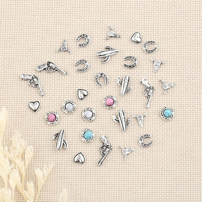 30 PCS Western Nail Charms - Retro Metal Cowboy Cowgirl Turquoise Nail Charms Western Stickers Decals Gems Decor, Vintage Turquoise Jewelry for DIY Crafts Art Accessories