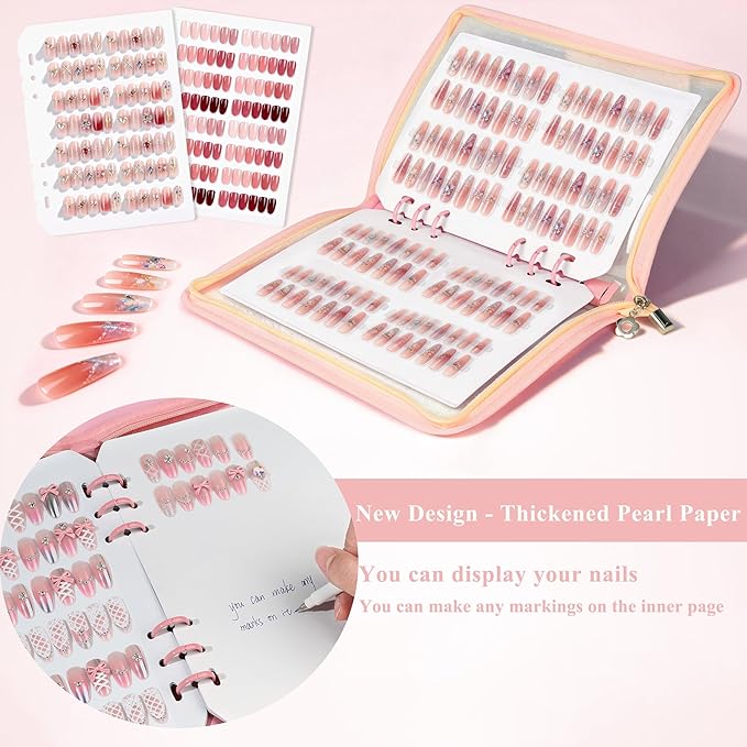 Large Press On Nails Book Insert Pages Clear Insert Pages Press On Nail Storage Book for Fake Nail Storage Nail Salon Supplies (12, white)
