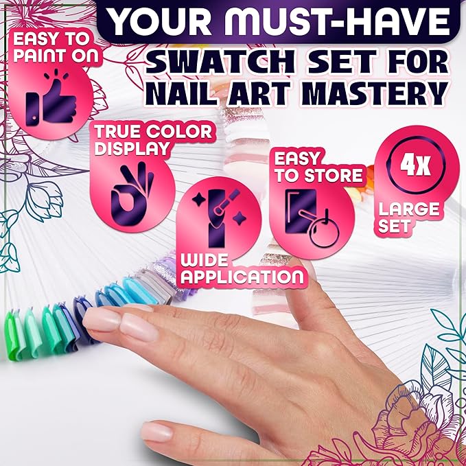 200 Pcs Nail Swatch Sticks - Clear Swatches for Gel Polish - Transparent Acrylic Practice Tips with Metal Rings | Suitable for Adding Designs, Rhinestones, Charms and Nail Art Striping Tape Lines