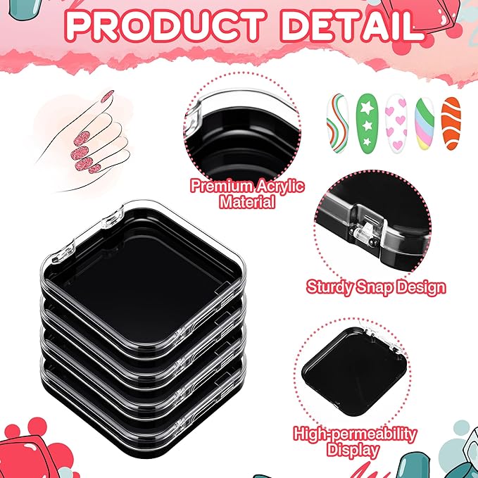 48 Pcs Press on Nail Boxes with 180 Pcs Adhesive Double Sided Tape Acrylic Press on Nail Packaging Cases Black Transparent Storage Case Organizer for Display Art Salon Supplies