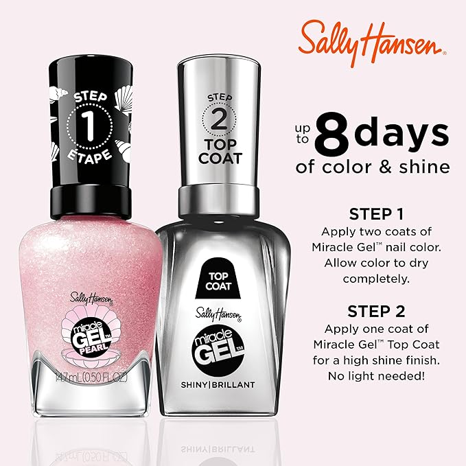 Sally Hansen Miracle Gel Pearls Salon Quality Nail Polish | Gel-Like Formula, Two-Step System, No UV Light Needed, Long Lasting | Sheer, Shimmer | 906 Pink Sand | Nude Pink Nail Color