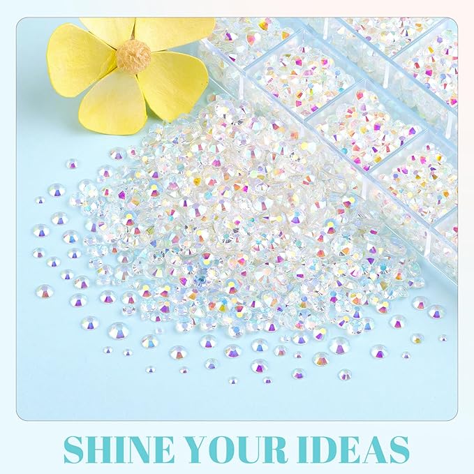 12100Pcs Jelly Resin Rhinestones for Crafting with 3Pcs 10ml B7000 Jewelry Glue, 2 Boxes Flatback Crystals Diomand (Transparent AB) for Bedazzling Crafts Nail Art，Non Hotfix Gems for Clothing Shoes