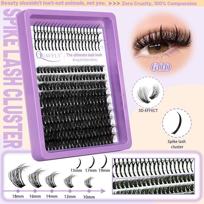 Lash Clusters Kit 60D+80D Individual Spikes Lashes Manga Eyelash Clusters D Curl DIY Eyelash Extension Kit with Lash Bond & Seal Lash Remover Tweezer Brush*10 for Anime Eyelashes