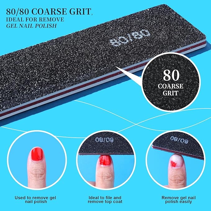 FANDAMEI 24PCS 80/80 Grit Nail File, Nail Files Kit, Double Sided Emery Boards for Nails, Professional Nail File for Natural Acrylic Nails, Rectangular Manicure Nail Files Set, Coarse Grit 80/80