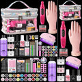 Nail Kit for Beginners with Everything: Professional Nail Acrylic Powder Liquid Set with Practice Hand Drill U V Light in Cosmetic Bag for Women Salon Home (Silver)