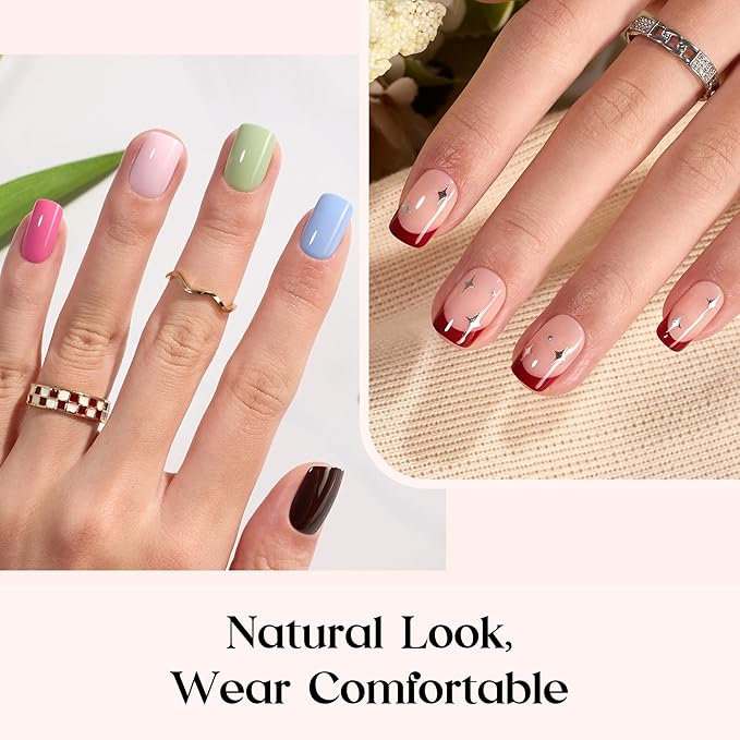 Beetles Press On Nails Kit - Funfetti | 720Pcs 24 Colors Short Square Press On Nails | 15 Sizes French Glossy Glitter With Nail Glue & Nail Tabs Stickers, Fake Nails Kit Art For Women