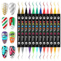EBANKU 24 Colors Nail Art Pens, 3D Double Head Quick-Drying Nail Art Markers Acrylic Paint Nail Point Dotting Liner Pen No Squeeze Needed for Christmas Party