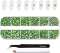 Beadsland Rhinestones for Makeup,8 Sizes 2500pcs Light Green Flatback Rhinestones Face Gems for Nails Crafts with Tweezers and Wax Pencil,Peridot,SS4-SS30