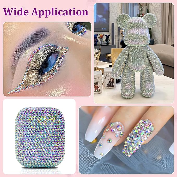 16000Pcs Resin Rhinestones with Tweezers for Crafting, AB 2-6mm Mixed Sizes Non Hotfix Flatback Gems, Bedazzling Crystal for DIY Crafts Clothing Tumblers Mugs Shoes Fabric Decor Nail Art