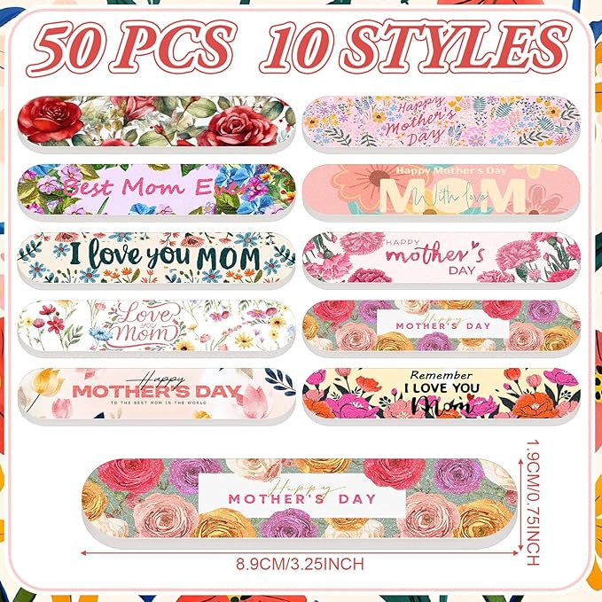 50 Pcs Mother's Day Gifts for Women Bulk Double Sided Emery Board Nail Files Manicure Tools for Mother's Day Party Supplies