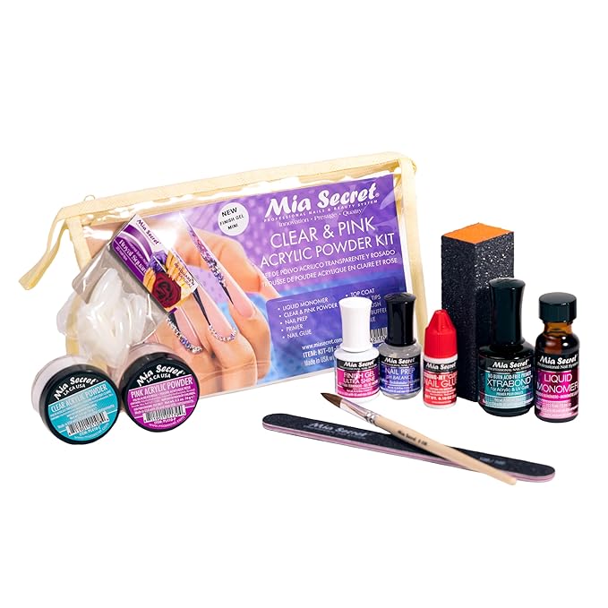 Mia Secret Acrylic Nail Kit/set For beginners - Nails Kit With Pink Acrylic Powder and Clear Acrylic Powder With Everything - Starter Kit de Uñas Acrilicas Mia Secret - Uñas Completo
