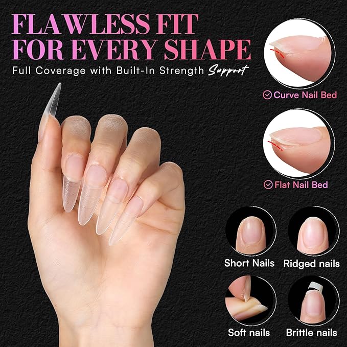 Makartt Long Almond Nail Tips: with Scales for Convenient Shape, Matte, 240 PCS, 15 Sizes, Fake Nails Stiletto - Full Cover Acrylic Press On Nail Extensions Manicure DIY Home for All Nail Beds