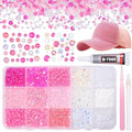 15 Grids Pearls and Resin Rhinestones for Crafting, Pink Colors White Bedazzling Gems Kit, Jelly Resin Rhinestones for Nails Face Eyes Makeup Crafts DIY Tumblers Bottles