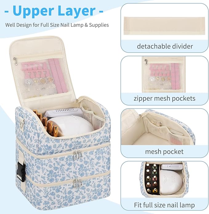 CUBETASTIC Nail Polish Organizer, Nail Supplies Storage Case Holds 86 Bottles Nail Polish & Nail Lamp, Travel Nail Tech Carrying Bag, Nail Kit Bag For Nail Stuff & Manicure Tools