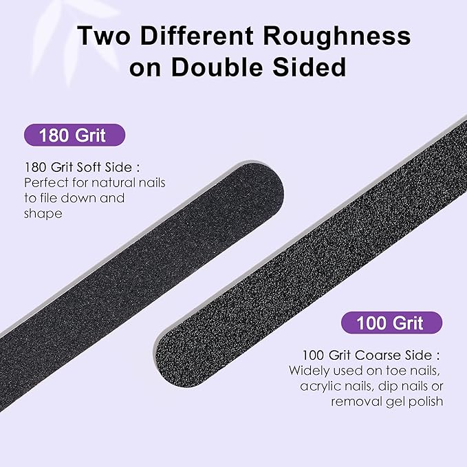 Canvalite Nail File Large Emery Boards for Nails 100/180 Grit Nail Files for Natural Nails Manicure Pedicure Tool for Home and Salon Use 25PCS, Black