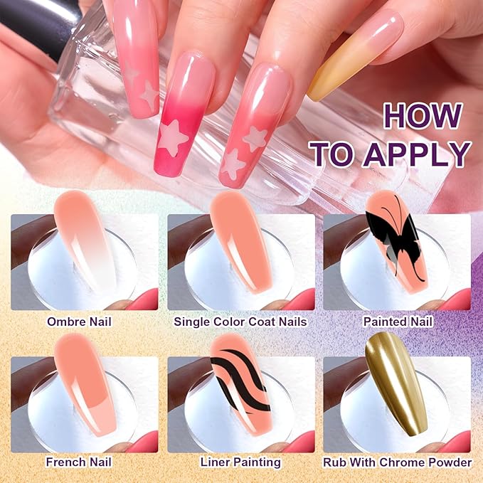 Gradient Painting Gel Set, 4 Colors Ombre Gel Nail Polish with 6 Aurora Multi-Purpose Brushes for Ombre Nails Aura Nails French Manicure Soak Off UV D Essentia